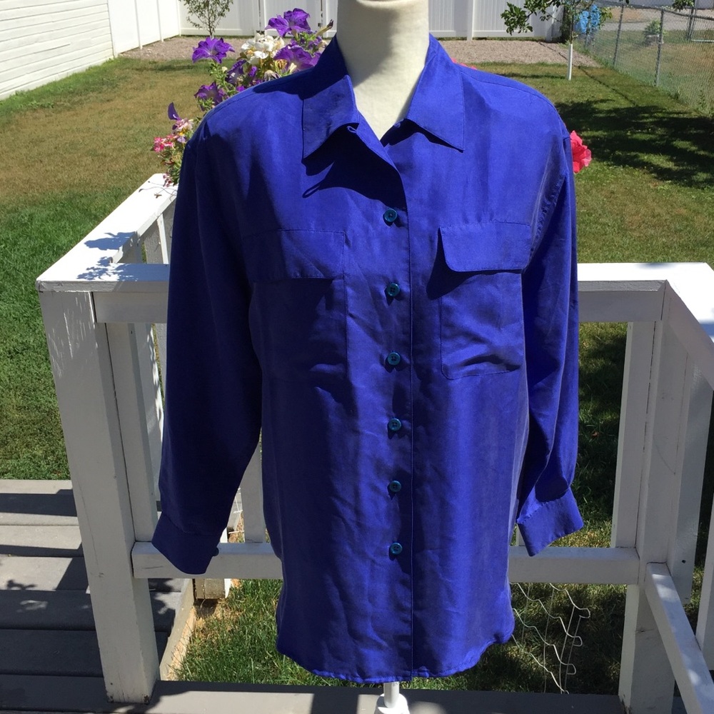 NWT Christie & Jill 100% Silk Royal Blue Blouse